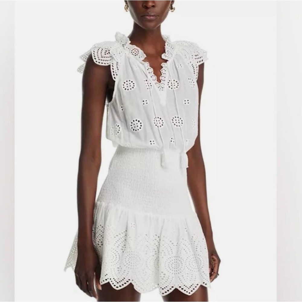 Aqua Delicate White Eyelet Mini Dress